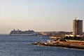 Valletta, Malta, July 2014. Cruise liner, part of the main bay of the island.