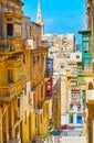 The narrow Vassali street, Valletta, Malta