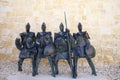 Valletta / Malta - November 2020: Statues of the knights with modern aesthetics in the exterior of the Saint Elmo Fort