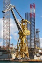 VALLETTA, MALTA - NOVEMBER 14TH 2019: A huge crane by the dockside painted to look like a giraffe Royalty Free Stock Photo