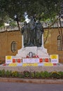 VALLETTA, MALTA- NOVEMBER 16TH 2019: Posters which demand justice for Daphne Caruana Galizia stand in from of a statue in Valletta