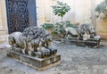 VALLETTA, MALTA- NOVEMBER 16TH 2019: Two lions lay down guarding the gates to the Grand Master`s Palace in Valletta Royalty Free Stock Photo