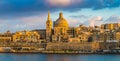 Valletta, Malta - Panoramic view of golden hour at the famous St.Paul`s Cathedral Royalty Free Stock Photo