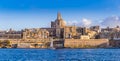 Valletta, Malta - Panoramic view of Saint Paul`s Cathedral and the ancient walls of Valletta Royalty Free Stock Photo