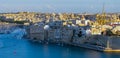 view of houses and yachts, Fort Saint Angelo in Birgu, Malta from Valletta Royalty Free Stock Photo