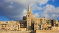 Valletta, Malta, Skyline in the afternoon with the dome of the Carmelite Church and the tower of St Paul`s Royalty Free Stock Photo