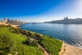 Valletta, Malta - Skyline view of the ancient city of Valletta and Sliema at sunrise shot from Manoel island Royalty Free Stock Photo