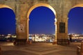 Valletta, Malta, Upper Barrakka Gardens, in the evening. Terrace with a view to the Grand harbor