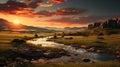 Photorealistic Wilderness Landscape At Golden Hour