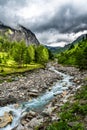 Valley With Alpine River To Mountain Peak Grossglockner In Kals In Austria