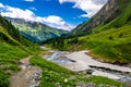 Valley With Alpine River To Mountain Peak Grossglockner In Kals In Austria