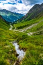 Valley With Alpine River To Mountain Peak Grossglockner In Kals In Austria