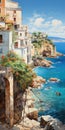 Romantic Seascape Painting Of Amalfi Coast In Italy