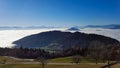 a valley is covered with fog Royalty Free Stock Photo