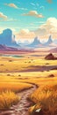 Cartoony Desert Landscape: Vibrant Rtx On Digital Painting