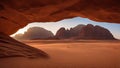 valley in the desert the view from inside the cave desert sandstone Royalty Free Stock Photo