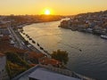Valley of the Douro River. Panorama of the famous Portuguese city. Viticulture in the Portuguese villages at sunrise. Urban Royalty Free Stock Photo