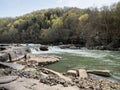 Valley Falls State Park near Fairmont West Virginia in the spring with the multiple waterfalls with cascading water flowing hard Royalty Free Stock Photo