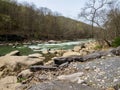 Valley Falls State Park near Fairmont West Virginia in the spring with the multiple waterfalls with cascading water flowing hard Royalty Free Stock Photo