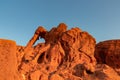 Valley of Fire - Panoramic sunrise view of the elephant rock surrounded by red and orange Aztec Sandstone Rock formations, Nevada Royalty Free Stock Photo