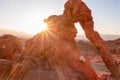 Valley of Fire - Panoramic sunrise view of the elephant rock surrounded by red and orange Aztec Sandstone Rock formations, Nevada Royalty Free Stock Photo