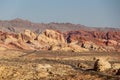 Valley of Fire - Panoramic view of endless winding empty Mouse tank road through canyons of red Aztec Sandstone Rock Royalty Free Stock Photo