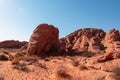 Valley of Fire - Panoramic view of red Aztek sandstone rock formations in Petroglyph Canyon along Mouse Tank hiking trail, Nevada Royalty Free Stock Photo