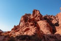 Valley of Fire - Panoramic view of red Aztek sandstone rock formations in Petroglyph Canyon along Mouse Tank hiking trail, Nevada Royalty Free Stock Photo