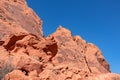 Valley of Fire - Panoramic view of red Aztek sandstone rock formations in Petroglyph Canyon along Mouse Tank hiking trail, Nevada Royalty Free Stock Photo