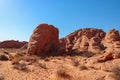 Valley of Fire - Panoramic view of red Aztek sandstone rock formations in Petroglyph Canyon along Mouse Tank hiking trail, Nevada Royalty Free Stock Photo