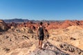 Valley of Fire - Rear view of man at Silica Dome viewpoint overlooking the Valley of Fire State Park in Mojave desert, Nevada, USA Royalty Free Stock Photo