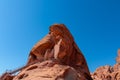 Valley of Fire - Scenic view of staircase of Atlatl rock showing the ancient Indian petroglyphs carvings of the Anasazi, Nevada. Royalty Free Stock Photo