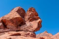 Valley of Fire - Scenic view of staircase of Atlatl rock showing the ancient Indian petroglyphs carvings of the Anasazi, Nevada. Royalty Free Stock Photo