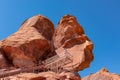 Valley of Fire - Scenic view of staircase of Atlatl rock showing the ancient Indian petroglyphs carvings of the Anasazi, Nevada. Royalty Free Stock Photo