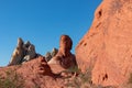 Valley of Fire - Scenic view of striated red and white rock formations along the White Domes Hiking Trail in Valley, Nevada, USA Royalty Free Stock Photo