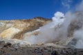 A valley of fumaroles and an eruption of water vapor and sulfur