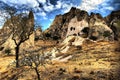 Valley of Goreme in Cappadocia (Central Anatolia Turkey). Ancient rock-cut Christian Byzantine churches. Royalty Free Stock Photo