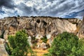 Valley of Goreme  in Cappadocia (Central Anatolia  Turkey). Ancient rock-cut Christian Byzantine churches. Royalty Free Stock Photo