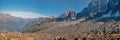 The valley and high peaks of the chamonix valley and Mont Blanc Massif in the village of Chamonix in France. Royalty Free Stock Photo