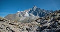 The valley and high peaks of the chamonix valley and Mont Blanc Massif in the village of Chamonix in France. Royalty Free Stock Photo