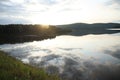 Valley of Kama river Ural region in Russia with trees and roads at sunrise Royalty Free Stock Photo