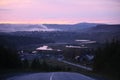 Valley of Kama river Ural region in Russia with trees and roads at sunrise Royalty Free Stock Photo