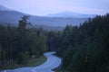 Valley of Kama river Ural region in Russia with trees and roads at sunrise Royalty Free Stock Photo