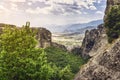valley Kastraki seen from the Great Meteora Monastry, Greece Royalty Free Stock Photo