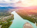 Valley of Katun river storm clouds, Altai mountains republic, Siberia Russia, aerial top view Royalty Free Stock Photo