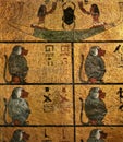 Valley of the kings in egypt, a relief from the tomb of tutankamun solar boat in the shape of a scarab with baboons