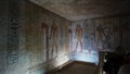 Valley of the kings Luxor Egypt Tomb of Tausert and Setnakht heiroglyphic painting with pastel color beautiful yellow and blue Royalty Free Stock Photo