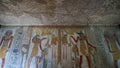 Valley of the kings Luxor Egypt Tomb of Tausert and Setnakht heiroglyphic painting with pastel color beautiful yellow and blue Royalty Free Stock Photo