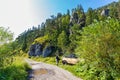 Car UAZ-31512 among the taiga. Gorny Altai, Siberia, Russia