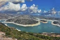 Valley and lake view from the hill	with clouds Royalty Free Stock Photo